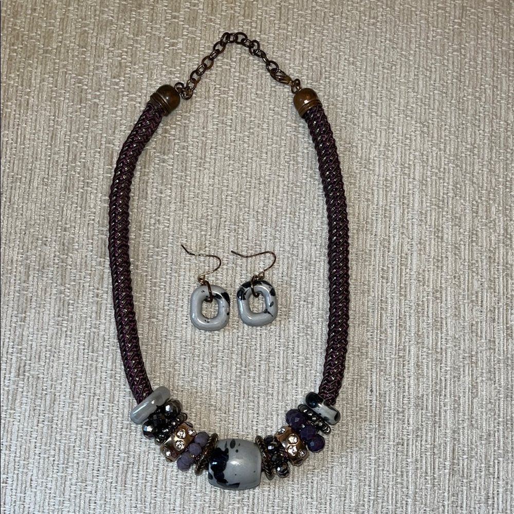 Elegant Purple and Gray Necklace and Earring Set